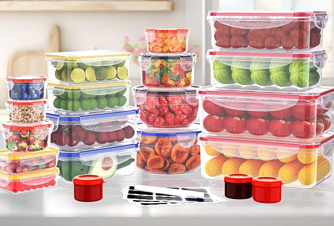 RockBerry 40 PCS Food Storage Containers with Lids (20 Boxes-20 Lids) | Airtight- Plastic Stackable Container for Pantry Kitchen Organization-Microwave Dishwasher,Freezer Safe 100% Leak Proof - Image 3