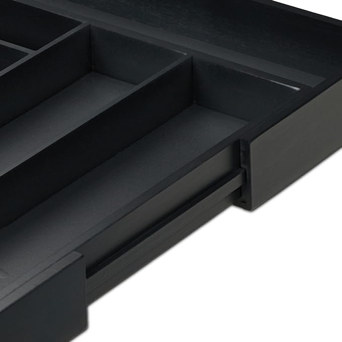 Relaxdays Extendable Cutlery Tray, Bamboo, 6-8 Compartments, HWD: 6.5 x 35-58 x 43.5 cm, Kitchen Drawer Insert, Black, Fibreboard, 6.5 x 35 x 43.5 cm - Image 7