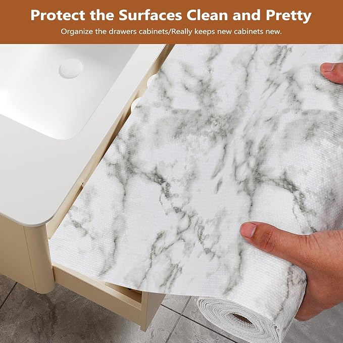 Drawer and Shelf Liner for Kitchen Cabinets, Non-Adhesive Strong Grip Thickened Cabinet Liners for Shelves, Non-Slip Mats Shelving Paper Protect Cupboard, Dresser, Pantry | Marble, 23.6" x 20FT - Image 2