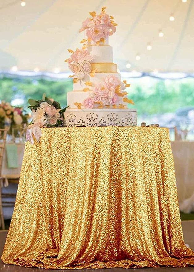 JYFLZQ Gold Sequin Tablecloth, Glitter Party Table Cover 70 Inch Round - Image 5