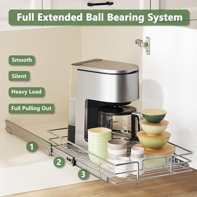 LOVMOR Pull Out Cabinet Organizer 14½" W x 21½" D, Kitchen Cabinet Pull Out Shelves Slide Out Storage - Image 2