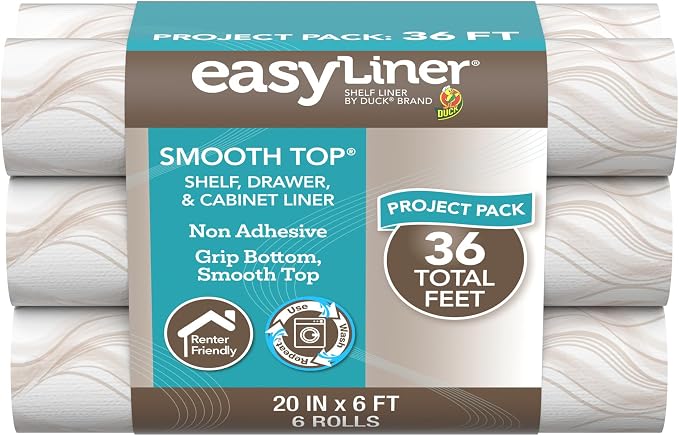 Smooth Top EasyLiner for Cabinets & Drawers, Easy to Install, Shelf Paper & Drawer Liner Non Adhesive, Non Slip Shelf Liner for Pantry, Kitchen Essentials, 20 in x 6 ft (6 Pack), 36 ft, Taupe Svelte by DuckBrand