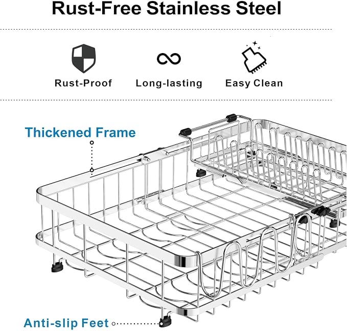 GSlife Large Capacity Dish Rack - Expandable 2-Piece Countertop Set, Silver - Image 6