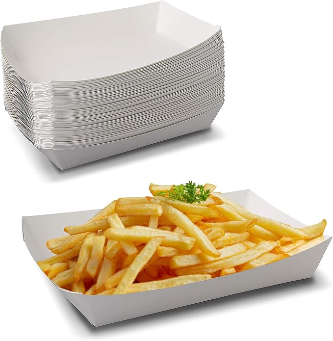 MT Products White French Fries Paper Trays 6.9" x 4.6" x 1.2" - Disposable Food Trays (Pack of 50) - Made in the USA by MTProducts
