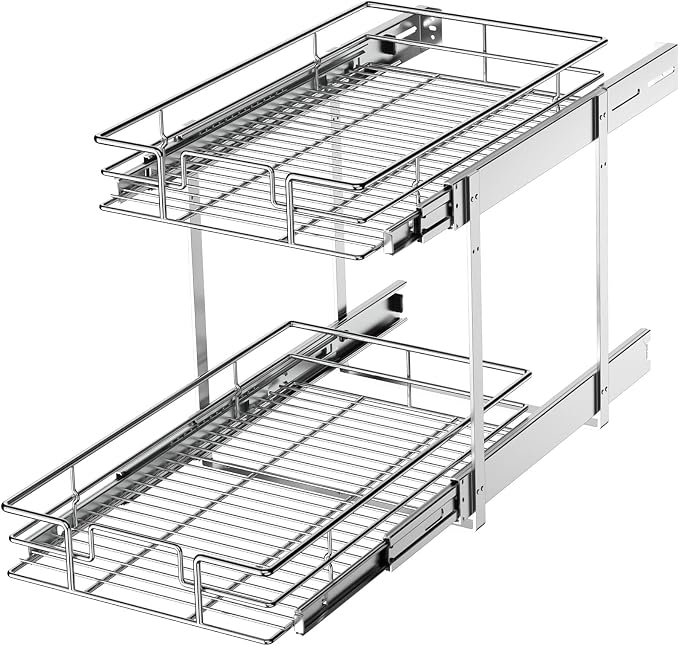 LOVMOR 2 Tier Individual Pull Out Cabinet Organizer 11½" W x 21½" D, Slide Out Kitchen Cabinet Storage Sliding Shelves by LOVMOR