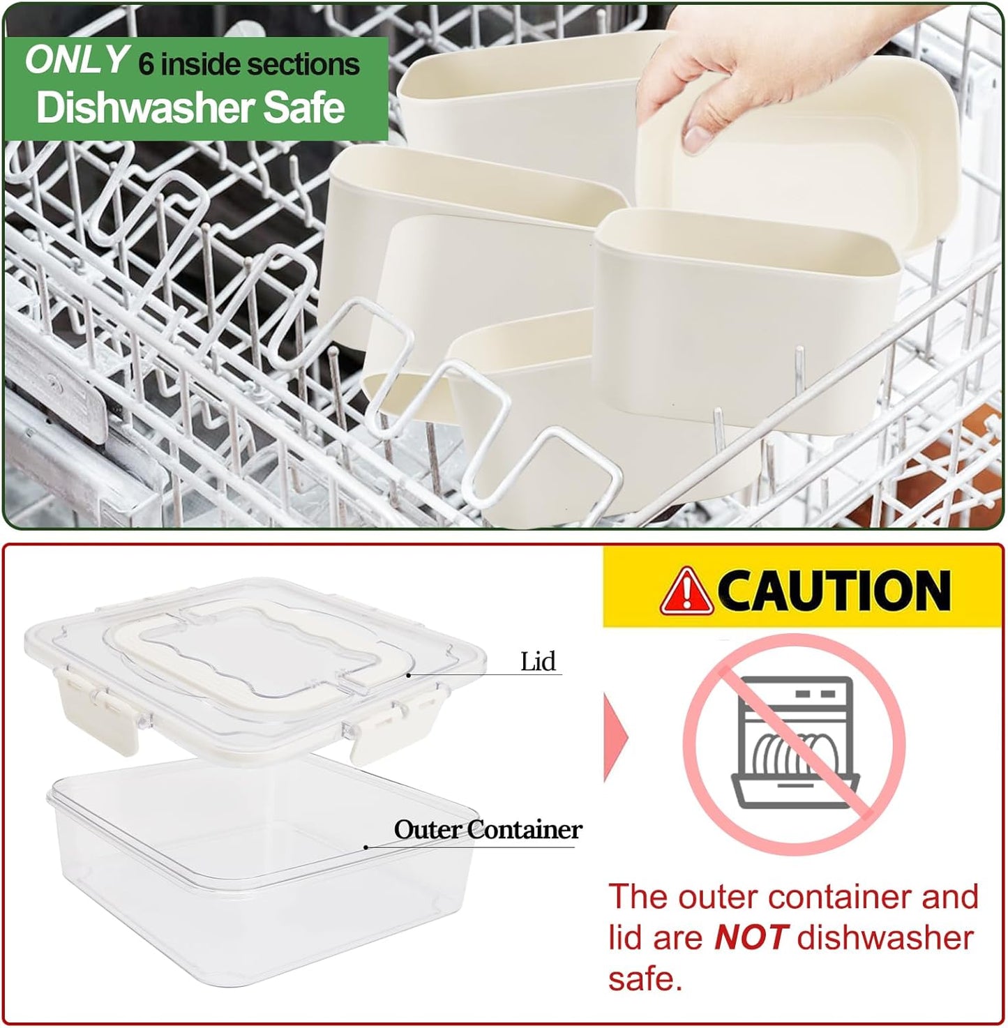 Divided Serving Tray with Lid and Handle, Portable Snack Box Container, 6 Compartments Veggie Fruit Snackle Tray,Charcuterie Platter Box Container for Party, Travel, Entertaining,Picnic, SMALL SIZE