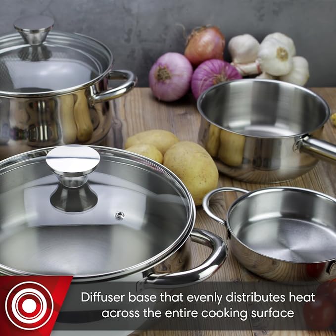 MAGEFESA IDEAL 11-Piece Cookware Set: 2 Stockpots, 2 Saucepans, 2 Mini Sauté Pans, 2 Skillets, Mesh Strainer, Stainless Steel, All Stovetops (Incl. Induction), Dishwasher Safe - Image 5