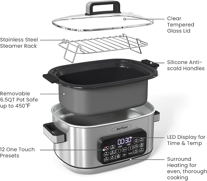 Sunvivi 12-in-1 Programmable Slow Cooker 6.5QT with Timer & Keep Warm - Image 8