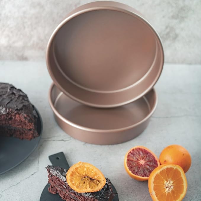 HAPPIELS 9 inch Raund Cake Pan 2 Pack Nonstick, PFOA & BPA Free | | Non-Toxic - High Carbon Steel - Gold - Layer Circle Mold 2 inches Deep for Oven Baking - Image 3