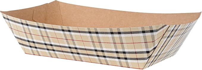 Restaurantware-Bio Tek 2 Pound Food Trays, 50 Disposable Paper Food Trays - Heavy-Duty, Greaseproof, Plaid Paper Boats, For Snacks, Appetizers, Or Treats, Use At Parties Or Carnivals - Image 2