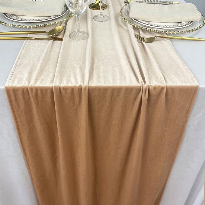 Luxurious Velvet Table Runner, 10ft Wedding Reception Decorations, 20x120inch Soft Velvet Fabric, Table Linen Overlay, Wedding Table Runners (Champagne, 20X120inch) - Image 6