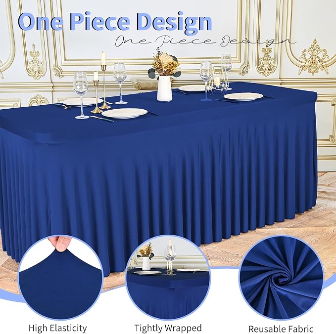 6 Packs Navy Blue Spandex Table Clothes for 6 Ft Tables - Image 3