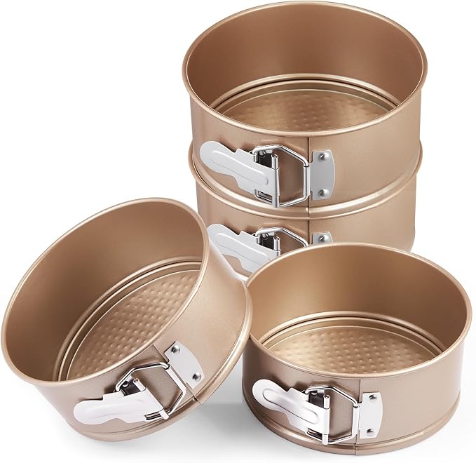 Funnymoom 4 Pcs 6 Inch Non Stick Springform Pan with Removable Bottom Carbon Steel Round Springform Cheesecake Pan with Stainless Steel Spring Buckles for Baking Kitchens Restaurant(Champagne Gold) by Funnymoom