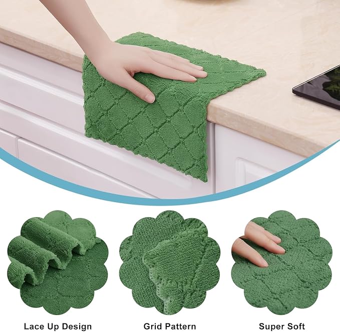 Homaxy 18 Pack Super Soft Absorbent Dish Cloths, 10" x 10", Grass Green - Image 4