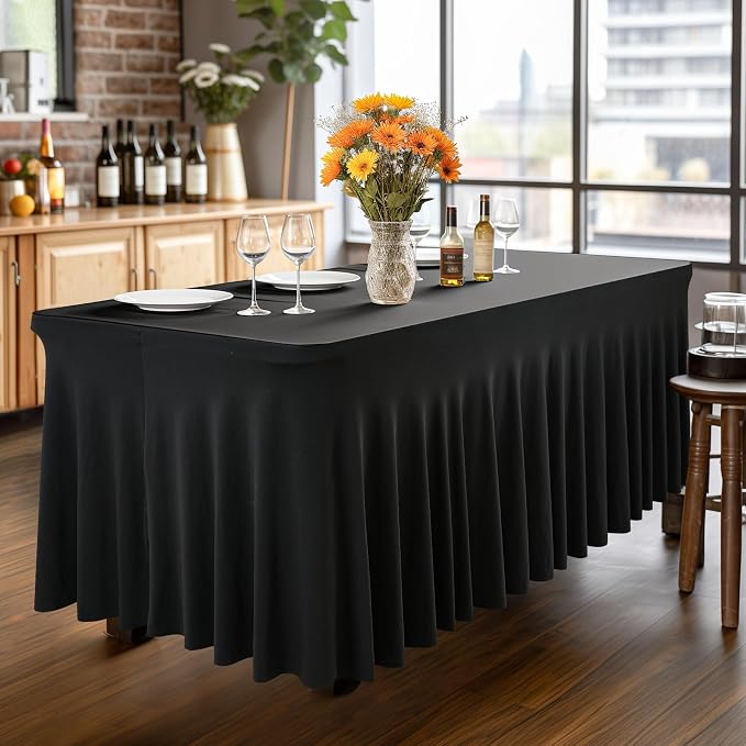 Wish Care 6 Pack Black Spandex Table Cloths for Rectangle Tables 6ft - One-Piece Wrinkle Free Fitted Table Cover 6 Foot Table Stretch Tablecloths for Party, Banquet, Wedding and Events - Image 5