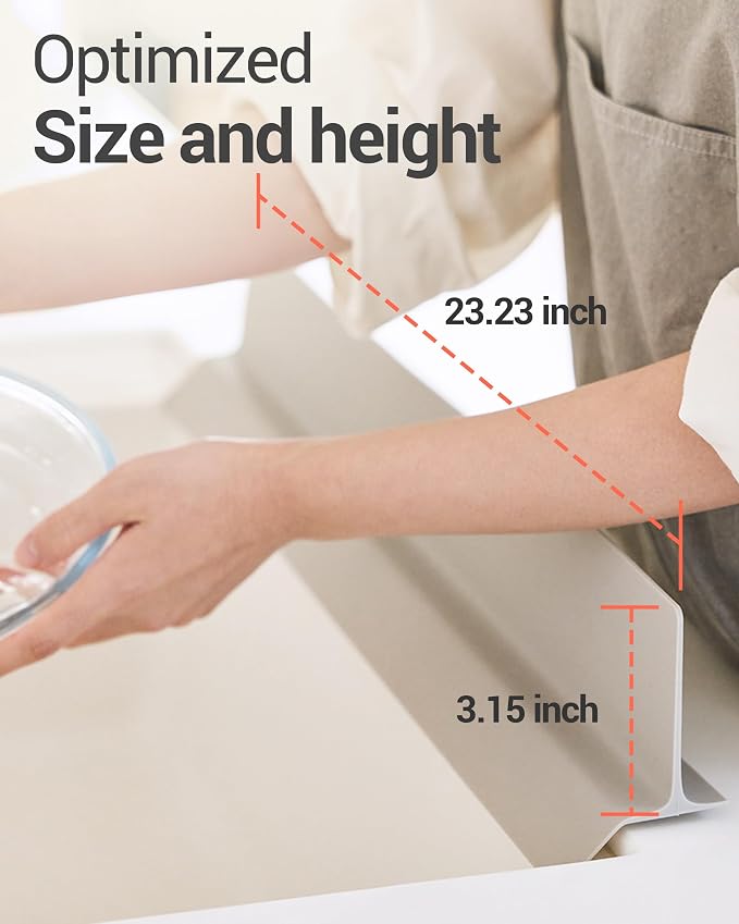 DEARCUS Kitchen Sink Splash Guard 23 Inch – Soft Silicone Water Shield Keeps Clothes & Countertops Dry, Strong Suction Non-Slip, No More Wet Sleeves or Sore Arms – Dishwasher Safe, Easy Install (Gray) - Image 4