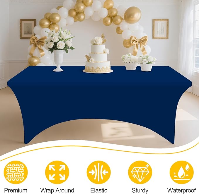Smiry 5 Pack Spandex Table Cloth 6FT, Elastic Fitted Navy Tablecloth - Image 4