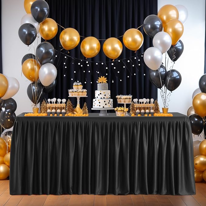 Wish Care Black Table Clothes for Rectangle Tables 6ft, Wrinkle Resistant Fitted Table Cloth with Pleated Ruffle Skirts for Banquet Wedding Baby Shower Folding Tables - Image 6