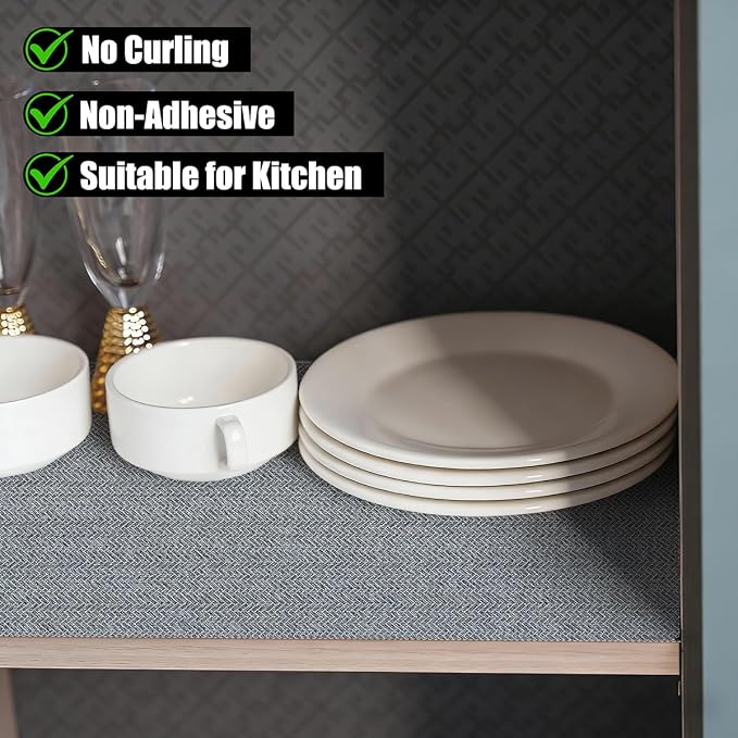 Grey Shelf Liner for Kitchen Cabinets Non-Adhesive 12IN x 10FT - Image 2