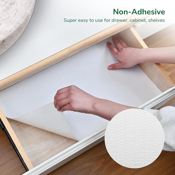 Shelf and Drawer Liner for Kitchen Cabinet, Non Adhesive Drawer Liner 17.5IN x 20FT, Non-Slip Thick Strong Grip Shelf Paper Liners, Waterproof Mats for Cupboard, Dresser, Pantry, Grey and White - Image 3