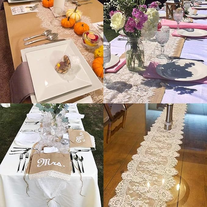 Hooqict 20 Pack White Lace Table Runner 14 x 120 Inch Boho Ivory Lace Table Runner for Rustic Wedding Party Reception Dinner Table Decorations Baby Shower Bridal Shower Embroidered Table Runners - Image 6