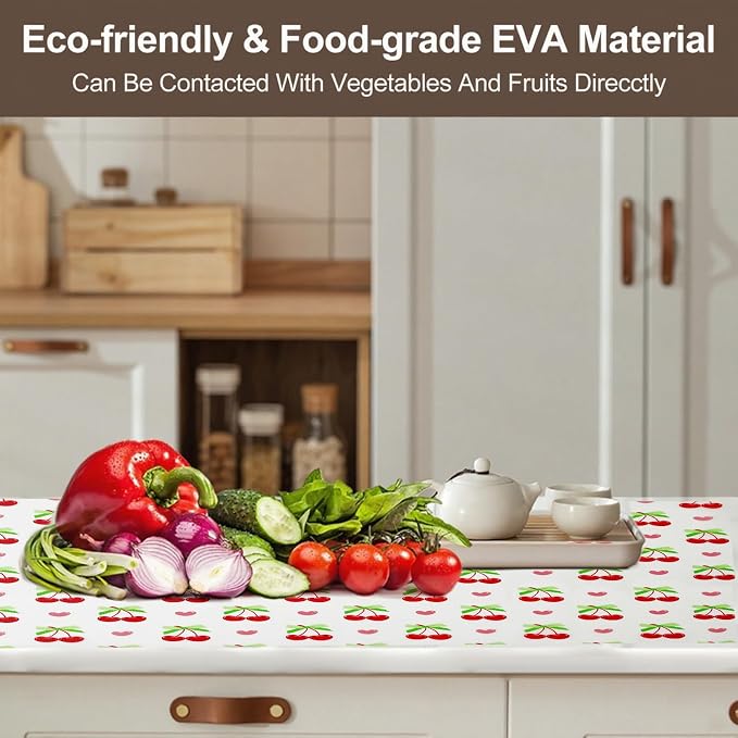 Cherry Non-Adhesive Non-Slip Waterproof Washable Shelf Liner | Refrigerator Drawer Cabinet Mat for Kitchen Shelf Organizer Storage - Image 4