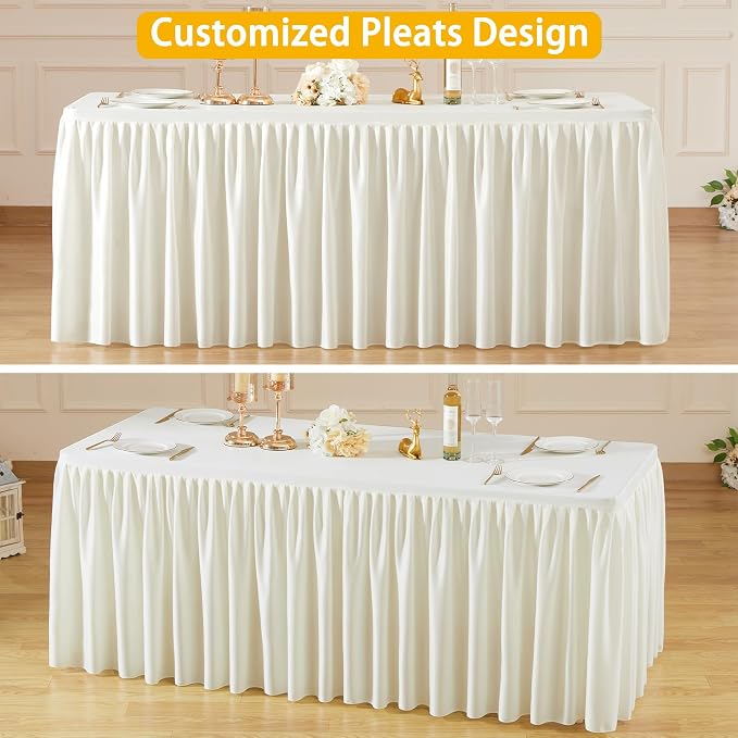 Wish Care Cream White Polyester Table Clothes for 4 Foot Rectangle Tables, Wrinkle Free Fitted Table Cover with Pleated Ruffle Table Skirt for Birthday Party Wedding Trade Show Event Display - Image 5