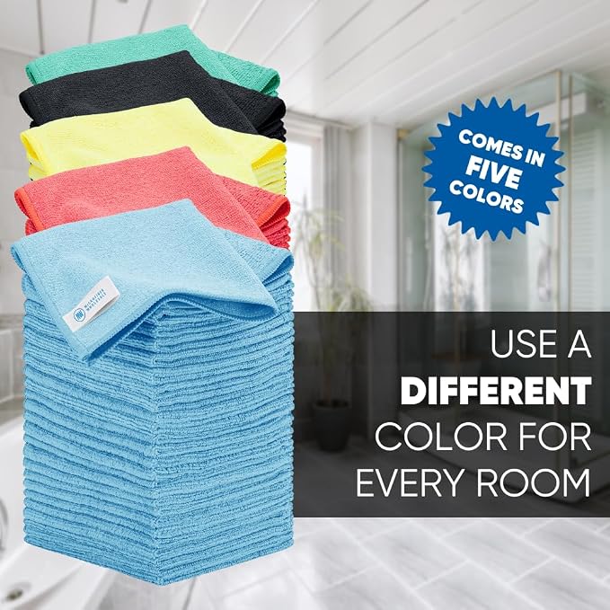 12" x 12" Microfiber Cleaning Cloths (50 Pack) - Reusable Towels, Wash Rags, Dust Cloth, All-Purpose: Kitchen, Dish, Cars, Shop, Glass (Red) - Image 4