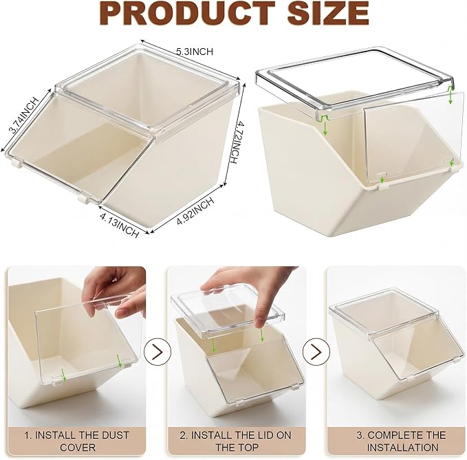 Yerliker 6 Pcs 4 Pcs Stackable Storage Bins with Lids Organizer, White - Image 2
