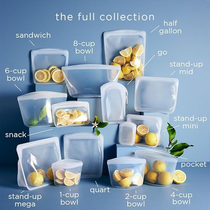 Stasher Silicone Reusable Storage Bag, Bundle 4-Pack Lunch (Clear+Aqua) | Food Meal Prep Storage Container | Lunch, Travel, Makeup, Gym Bag | Freezer, Oven, Microwave, Dishwasher Safe, Leakproof - Image 5