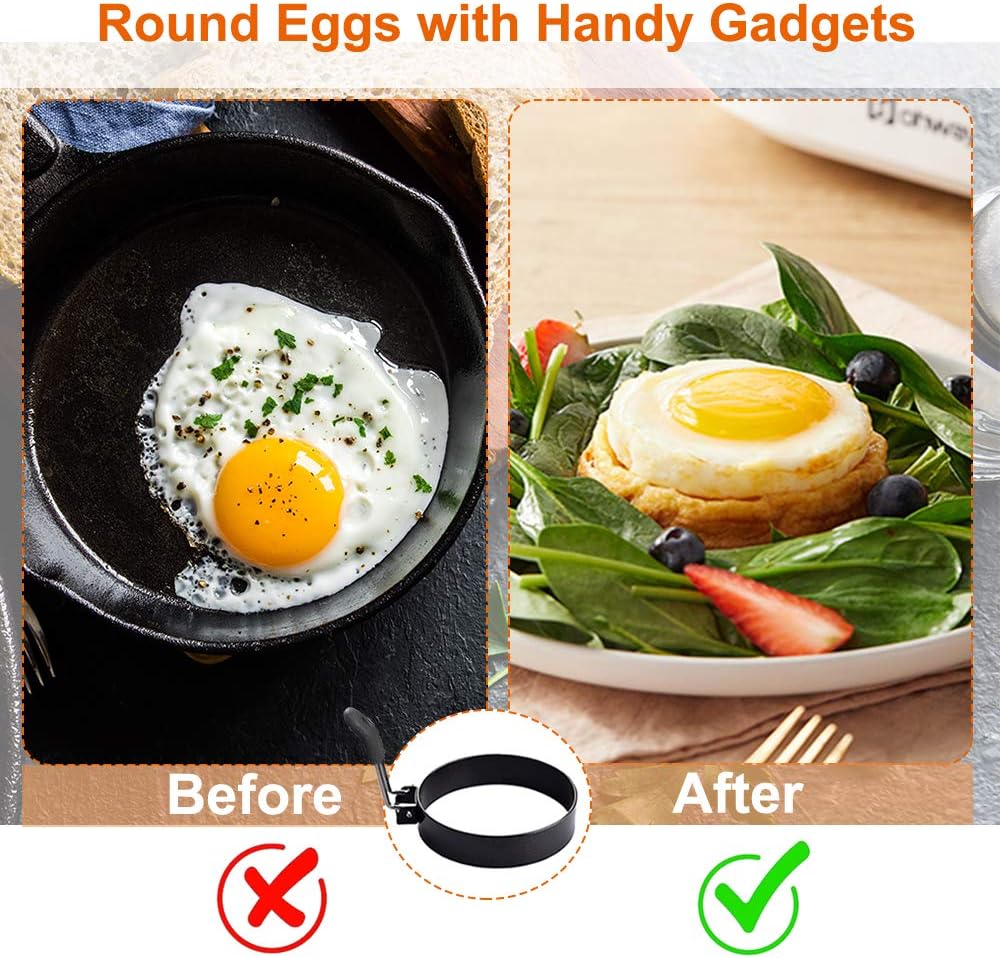 COTEY Large 3.5" Nonstick Egg Rings Set of 4, Round Crumpet Ring Mold Shaper for English Muffins Pancake Cooking Griddle - Portable Grill Accessories for Camping Indoor Breakfast Sandwich Burger