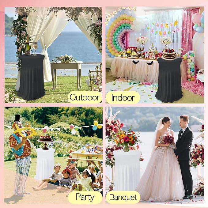 5 Pack White Cocktail Table Covers - 32 x 43 Inch Stretch Spandex Cocktail Tablecloths with Skirt Round Stretch High Top Table Cloths for Party, Bar, Pub, Wedding, Banquet, Birthday - Image 7