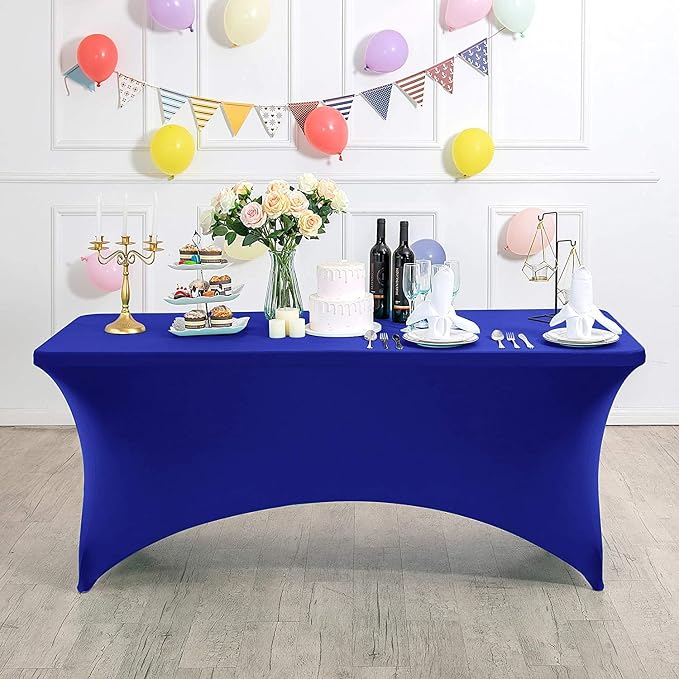 MDS® Pack of 10 Spandex Tablecloth 8FT Tight Fitted Stretch Table Cover – Washable Wrinkle-Free Reusable Elastic Patio Tablecloth for Wedding, Party, Banquet, Trade Show, Event Décor - Royal Blue - Image 3