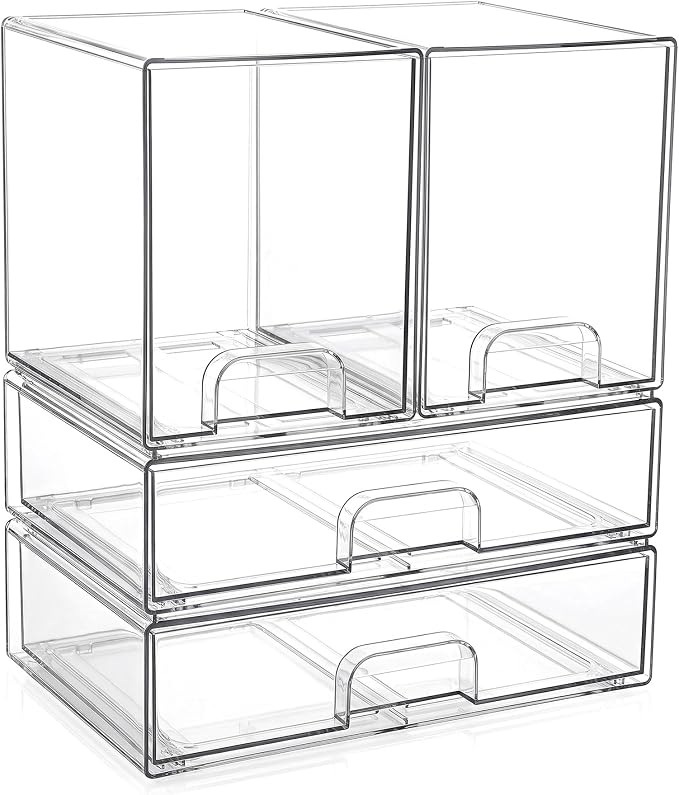 Clear Stackable Storage Drawers: Acrylic Organizer Bins 4 Pack | for Baby Bottle makeup Ideal for Countertop, Vanity, Station, Bathroom, Kichen Cabinet Pantry Organization - Image 9