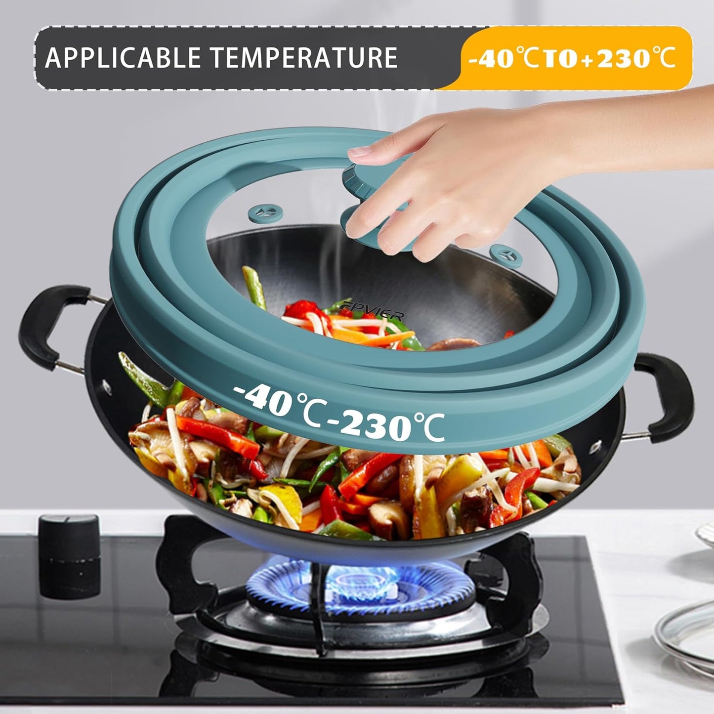 Collapsible Microwave Splatter Cover - Vented Silicone & Glass Lid with Easy-Grip Handle, Fits 6 to 8 Inch Plates & Bowls, 9 Inch Diameter, Prevents Splatters & Ensures Even Heating