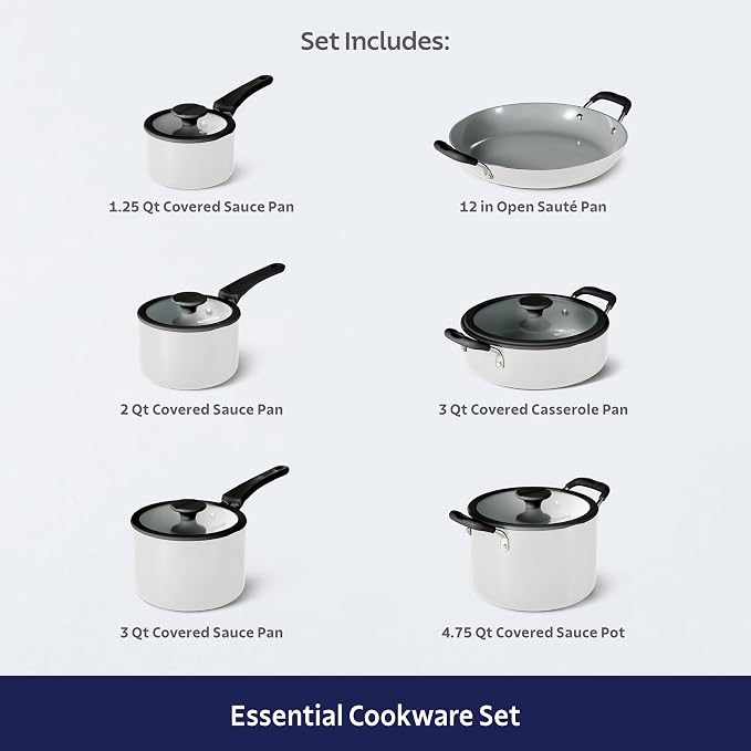 Tramontina Ceramic Non Stick 11-Piece Nesting Pots and Pans Set - White - Image 4