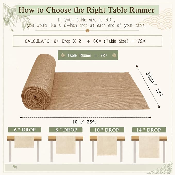 12" x 11 Yards Burlap Table Runner Roll with Finished Edges - Image 4