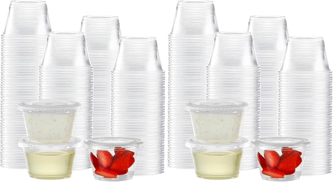 TashiBox 200 Sets - 4 oz Portion Cups With Lids, Small Plastic Containers, Airtight and Stackable Souffle Cups for Jello Shots, Sauce, Condiments, Lunch, Party, Trips (Pack of 2) by TashiBox