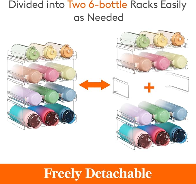 Lifewit 4 Tier Stackable Water Bottle Organizer for Cabinet, Plastic Bottle Holder Fits 12 Bottles/Tumblers up to 3.8" Diameter for Pantry/Countertop/Cupboard, 28 x 19 x 34 cm/11 × 7.5 × 13.4" - Image 3