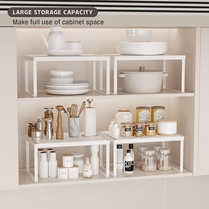 Kitchen Counter Oganizer Stackable Spice Rack for Countertop Kitchen Countertop Organizer Heavy Duty Kitchen Counter Shelf Metal Spicy Shelf for Countertop (2 Pack, White) - Image 8