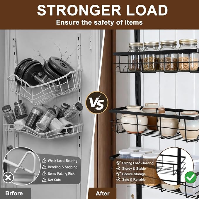 Pantry Door Organizer, 9-Tier Over The Door Pantry Organizer for Kitchen Pantry Storage, Adjustable Metal Hanging Spice Rack with 9 Baskets for Pantry Kitchen Bathroom Laundry Room Closet, Black - Image 2