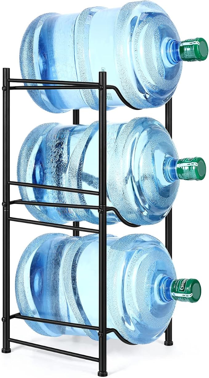 MOOACE 5 Gallon Water Jug Holder, 3 Tier Water Cooler Jug Rack | Heavy Duty Water Bottle Holder Organizer, Detachable Water Dispenser Rack for Kitchen, Living Room, Office, Black by MOOACE