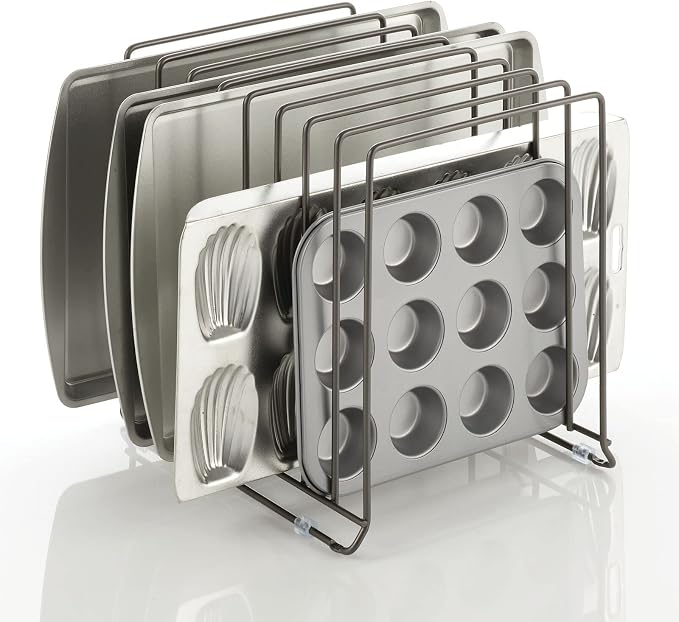 mDesign Large Metal Wire Organizer Rack for Kitchen Cabinet, Pantry, Shelves - Holder with 8 Slots for Baking Sheets, Skillets, Frying Pans, Pots, Lids, Cutting Boards, Appliances - Dark Gray by mDesign
