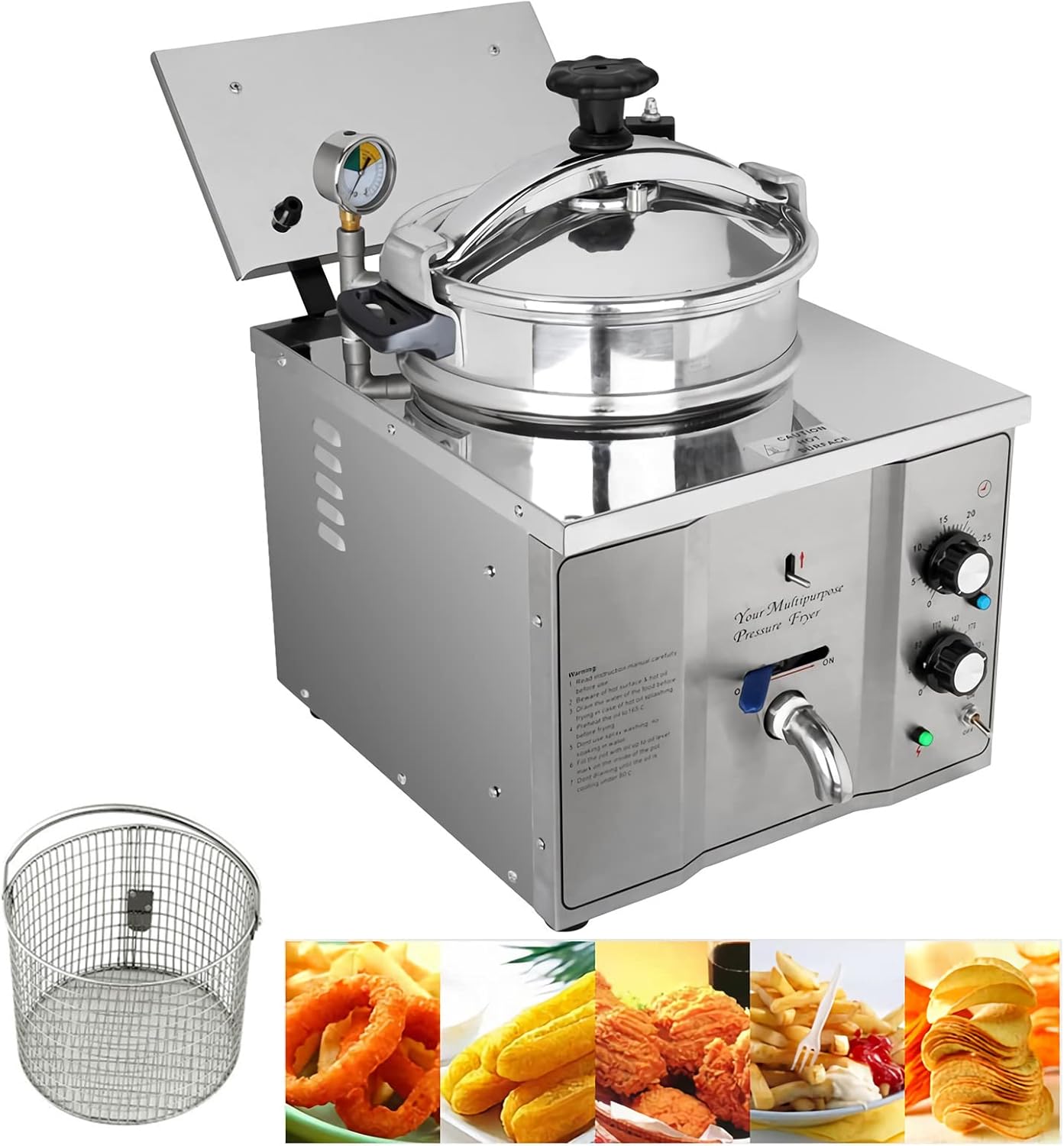 INTSUPERMAI 16L Commercial Electric Pressure Fryer Stainless Steel Countertop Pressure Fryer Electric Fried Chicken Stove Professional Tabletop Restaurant Kitchen Frying Machine 110V 2.4KW