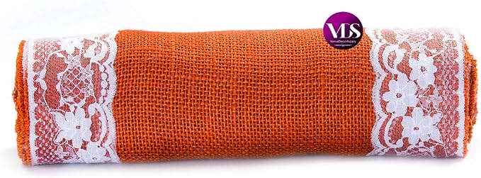 VDS Pack of 5, Burlap Table Runner with White Lace Edge, 100% Natural Jute Rustic Hessian Table Cloth Centerpiece for Wedding Birthday Party Banquet Table Decoration (Size 12X108 Inch)(Orange) - Image 4