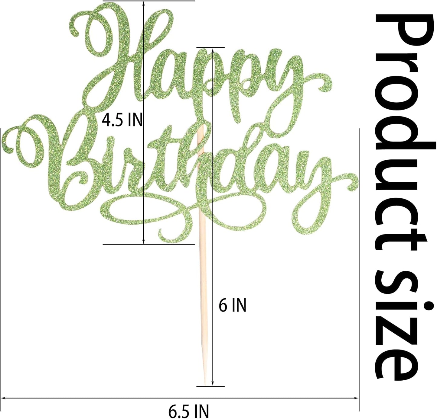 Happy Birthday Cake Toppers 9 Inch Glitter Happy Birthday Cake Pick for Birthday Anniversary Theme Party Cake Decorations Supplies - Olive Green