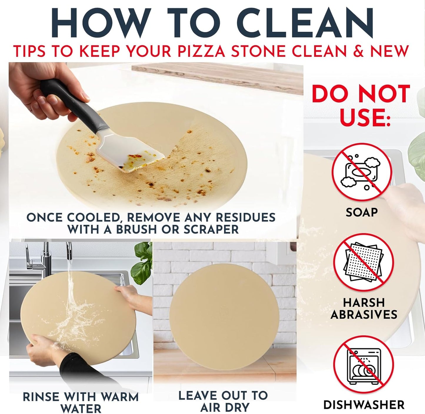 3PCS Round Pizza Stone for Oven Set 15" - Comes with Pizza Peel for Oven and Cutter - Cordierite Stones for Bread, Calzone, Cookies