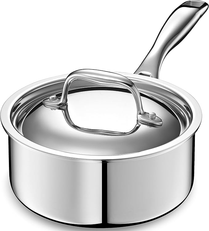 LEGEND COOKWARE 5-Ply Stainless Steel 1.5-Quart Sauce Pan with Lid - Induction Compatible, Oven Safe 800°F - Non-Toxic, No Coatings - Even Heating, Won't Warp - Built to Last Generations by LEGENDCOOKWARE