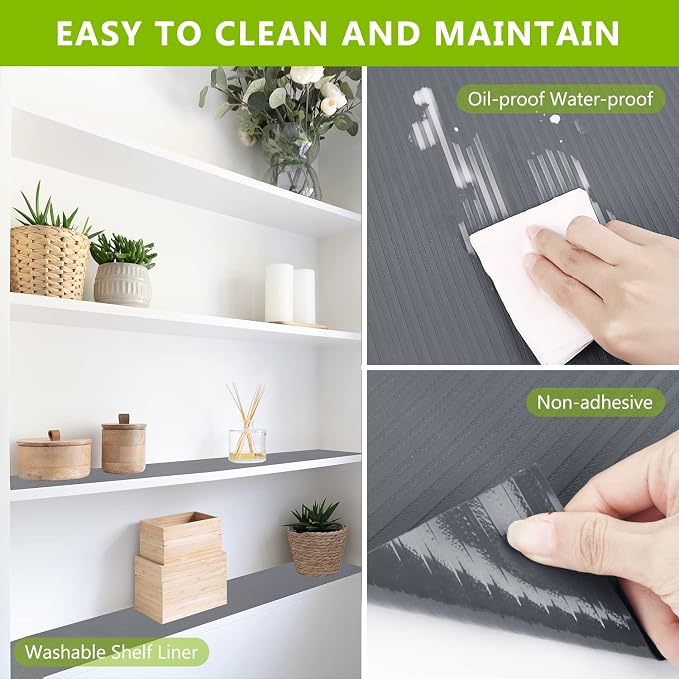 Anze Non Adhesive Shelf Liner for Kitchen Cabinets, Gray, 11.8 x 157.5 in - Image 3