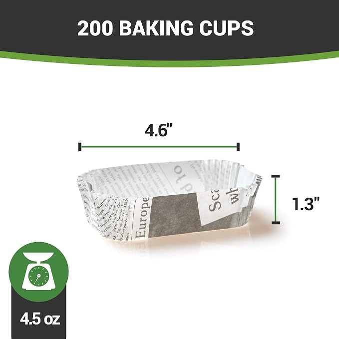 Restaurantware 5 oz Paper Elliptical Newsprint Large Baking Cup, 200 Pack - Image 16